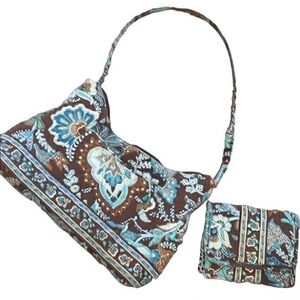 Vera Bradley Java Blue Shoulder Bag with Matching Trifold Wallet